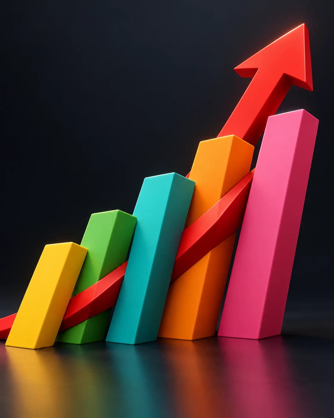 Colourful growth chart with a rising red arrow